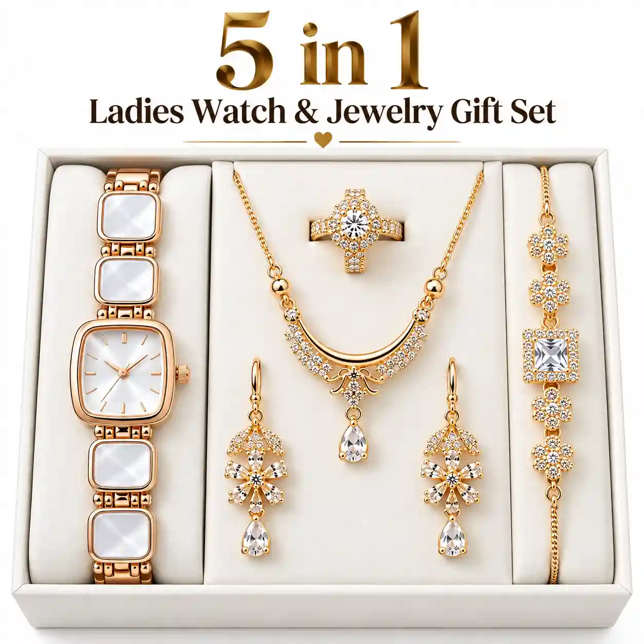 5 in 1 Ladies Watch & Jewelry Gift Set