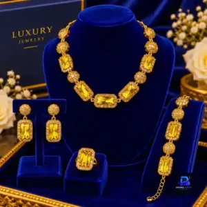 Premium Bridal Golden Topaz Stone Jewelry Set